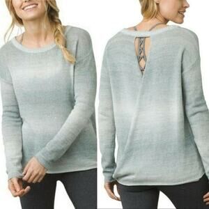 PrAna Nightingale Sweater Ombre Open Twist Back Blue Wool Medium